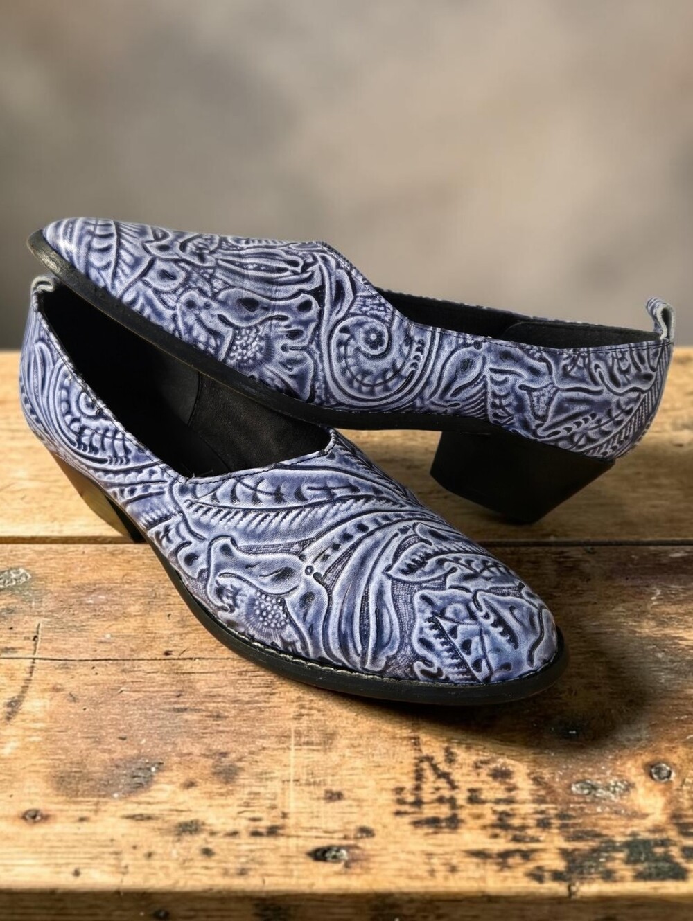 Leather Tooled Heeled Loafers